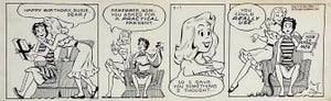 Jerry Walter & Linda Walter, Rare 1950s Original Syndicated Ink Drawing Cartoon Strip Susie Q Smith Comic Art, c. 1954