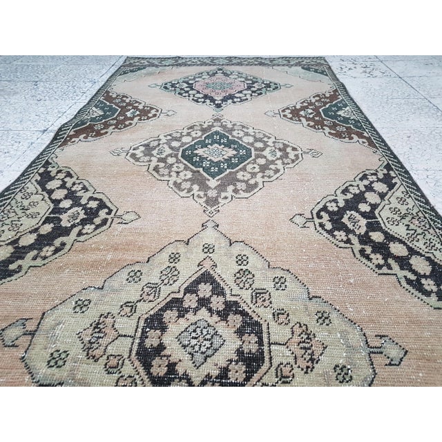 Textile 1970s Hand Knotted Vintage Turkish Anatolian Oushak Runner 3'8" X 12'8" For Sale - Image 7 of 12