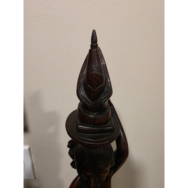 1950s Signed Ida Bagus Made Gatra (Ubud/Sanur) Elongated Macassar Ebony Devata Sculpture - 20.5” For Sale - Image 10 of 12