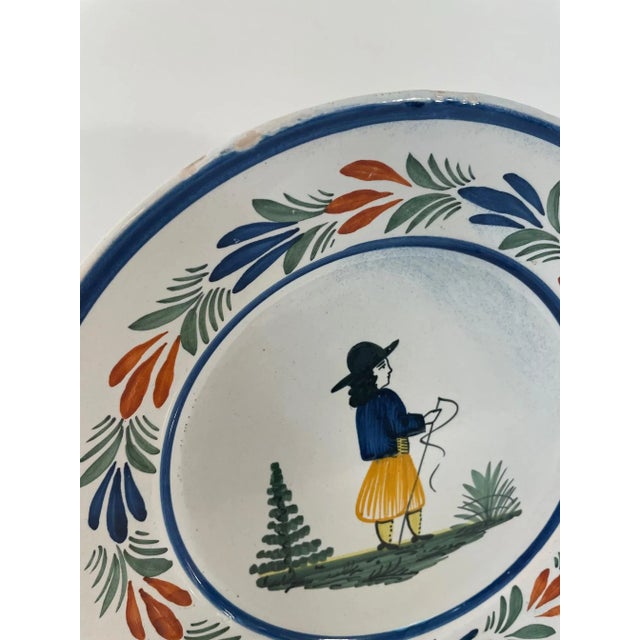 1920s French Quimper Hand Painted Plates - A Pair For Sale - Image 12 of 15