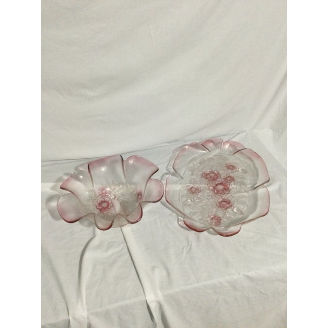 1970s Walther Glass Mikasa Pink Rosella Crystal Serving Tray and Bowl For Sale - Image 10 of 10