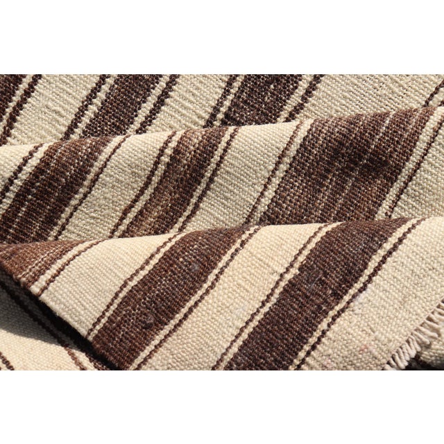 Vintage Turkish Kilim Rug in Ivory and Deep Brown Striped Design For Sale - Image 9 of 10