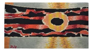 Mid-Century French Hand-Embroidered Sunset Landscape, 1950s