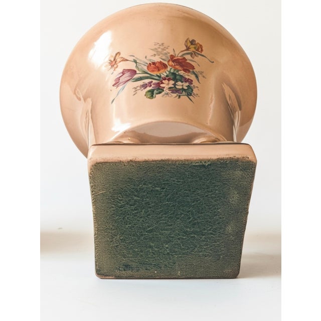 Vintage 1940s Princeton China Footed Urn Vase – Peach Glaze, Floral Motif & Gold Accents For Sale In Boston - Image 6 of 6