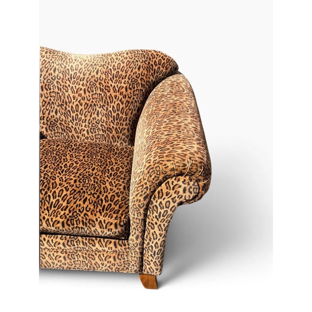 Gold Oversized Leopard Print Club Lounge Chair | Rolled Arms & Camelback Crest | Includes Bolster Pillow For Sale - Image 8 of 16