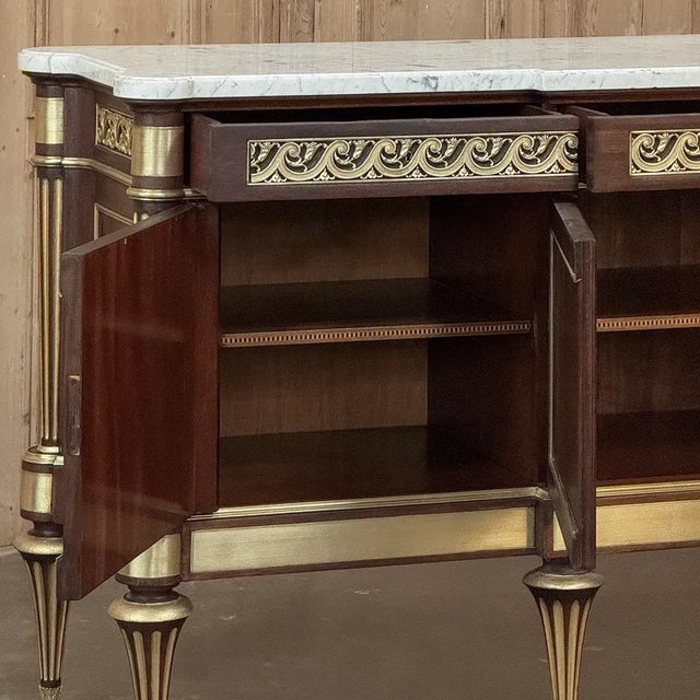 Grand Antique French Louis XVI Mahogany Marble Top Buffet a l'Etrusque For Sale - Image 14 of 18