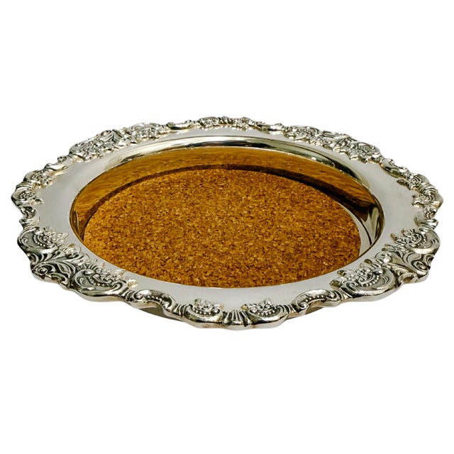 Baroque Vintage Wallace Silverplate Baroque Wine Bottle Coasters With Cork Linings - Pair For Sale - Image 3 of 6