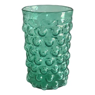 Vintage Blenko Green Art Glass Vase With Dot Texture – Signed For Sale