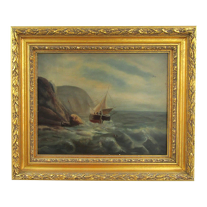 Antique 19th C. Continental Stormy Seascape With Sailboat Oil on Canvas Painting