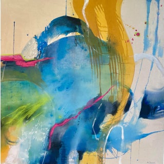 "The Joy of Chance" Original Modern Abstract Painting in Blue and Green by Michele Zuzalek For Sale