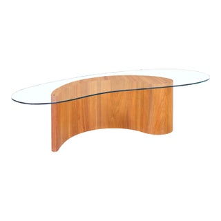 Mid-Century Modern Biomorphic Walnut and Glass Coffee Table, Usa, 1960s For Sale