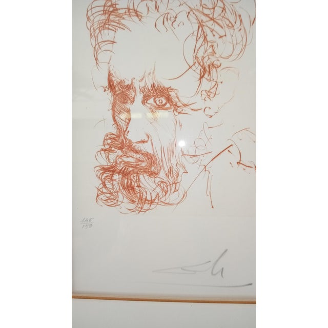 Salvador Dali portrait of Michelangelo original intaglio etching in sanguine ink on Rives paper, listed in A. Field's...