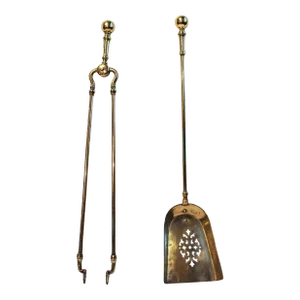 C.1860-80 English Brass Ball Top Fire Tools