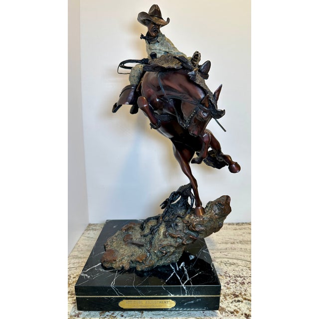 A masterful and highly dynamic signed limited-edition bronze sculpture by acclaimed Western sculptor Austin Barton...