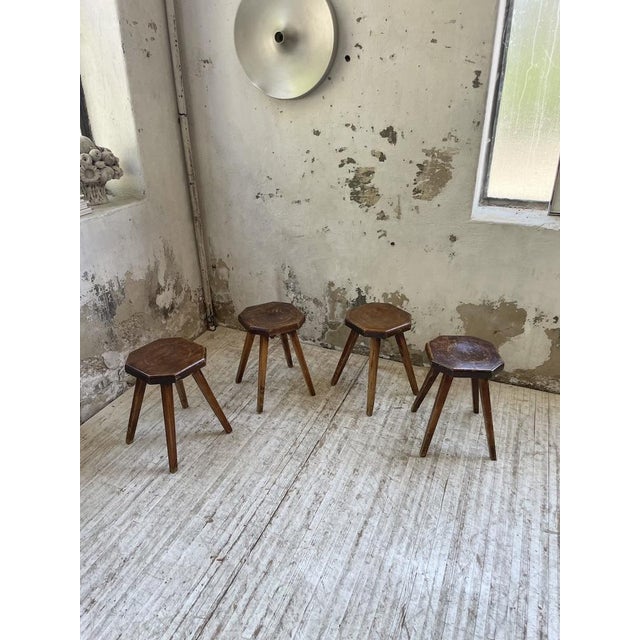 Pine Stools with Curved Seats, 1950s, Set of 4 For Sale - Image 4 of 18