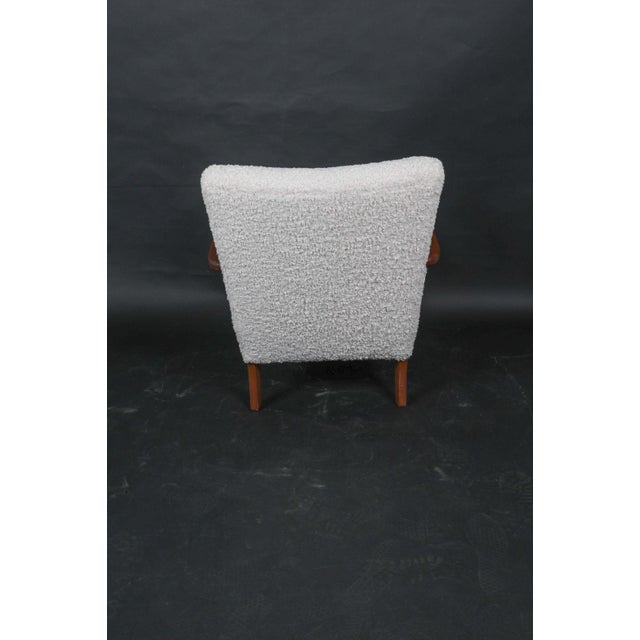 Wood Mid Century Art Deco Lounge Chair Teak & Boucle W/Ottoman For Sale - Image 7 of 8