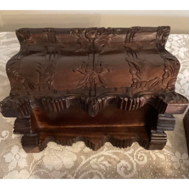 1970s Hand-Carved Victorian Style Wooden Tea Caddy Trinket Box | Chairish