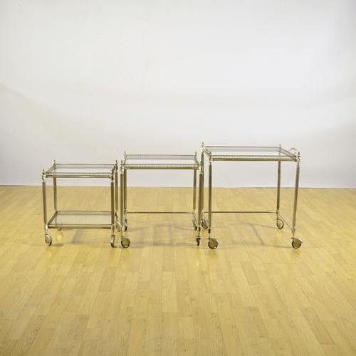 Louis XVI Style Metal and Glass Serving Tables, Set of 3 For Sale - Image 9 of 9