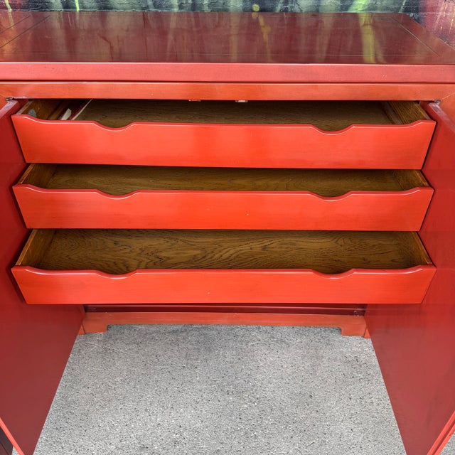Red Baker Chinoiserie Mid Century Red Lacquer Buffet For Sale - Image 8 of 12
