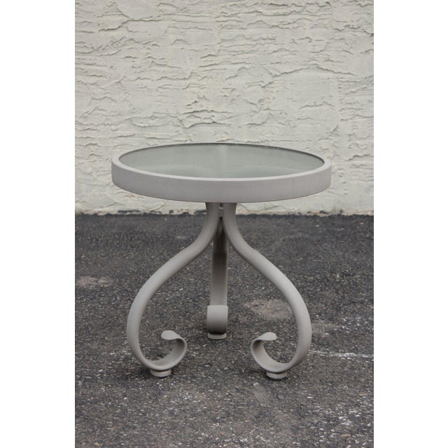 Woodard 'Ramsgate' Glass Top Aluminum Outdoor Round Patio Side Table For Sale - Image 12 of 18