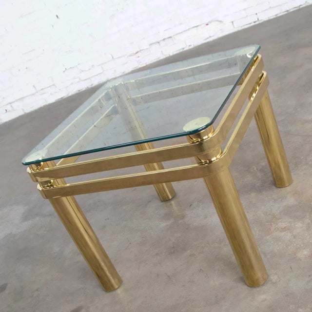 Brass Vintage Modern Side End Table Brass With Glass Top in Style of Pace or Karl Springer For Sale - Image 8 of 13