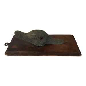 Antique 19th Century Hanging Vienna Bronze Duck Mallard Head Paper Clip Mounted on Original Wood Base