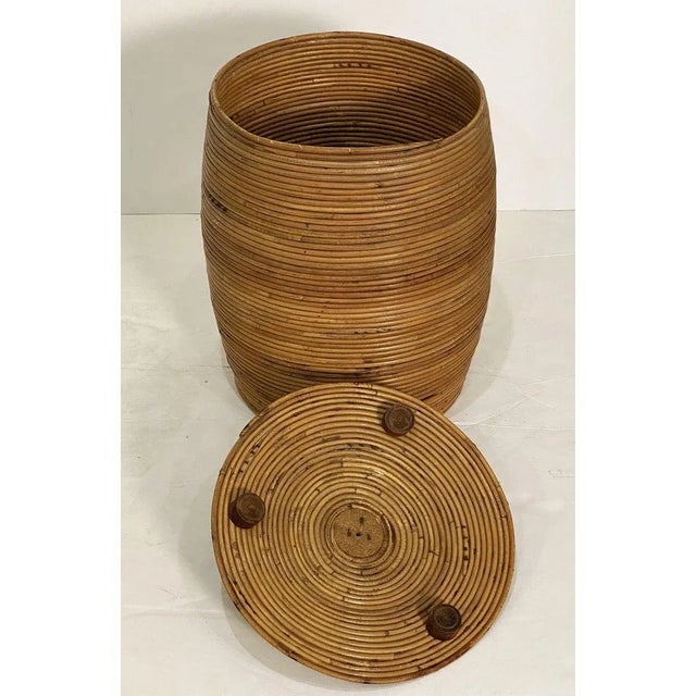 Large French Round Basket Container of Spiral-Work Cane With Lid For Sale In Austin - Image 6 of 12