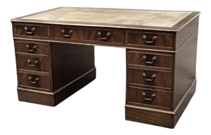 Large Mahogany Veneer Pedestal Desk