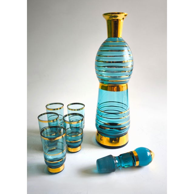 Turquoise Set of 6, Mid-Century Modern Tuscany Liqueur Set From the 1960s For Sale - Image 8 of 16