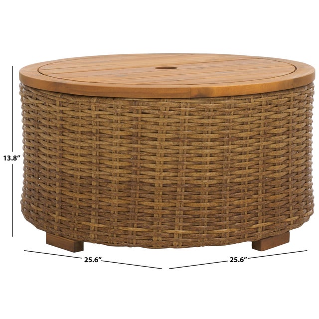 Transitional Anguilla Wicker Storage Outdoor Coffee Table, Natural For Sale - Image 3 of 9