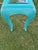 Pencil Reed Turquoise wooden console table. Curved legs with a rectangular glass insert top - Palm Beach Regency