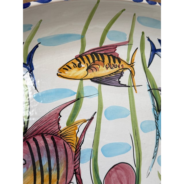VIETRI Vietri Al Mare Italian Hand-Painted Coastal Sea Life Majolica Oval Wall Platter For Sale - Image 4 of 12