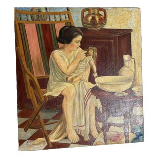 Fabre, Portrait of a Young Girl with a Doll, 1890s-1900s, Oil on Canvas For Sale