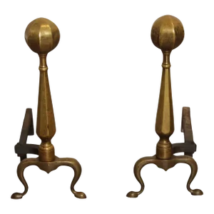 Federal Style Vintage Pair of Brass Andirons