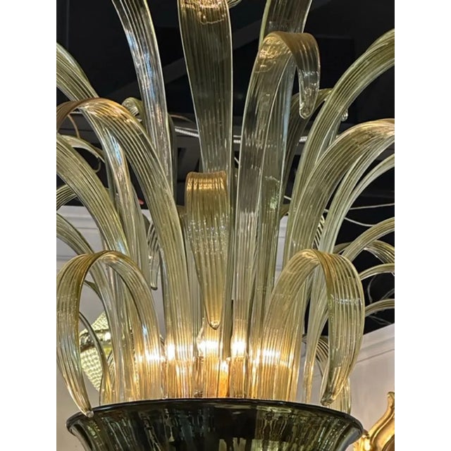 Modern Apple Green Murano Glass Leaf Chandelier For Sale - Image 4 of 7