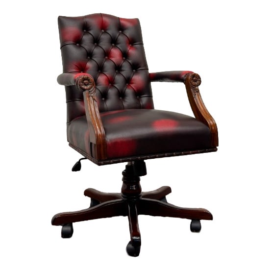 Classic English Chesterfield Office Chair in Oxblood Red For Sale