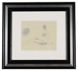 Mario Tozzi, Figurative Composition, Ballpoint Pen Drawing, Framed