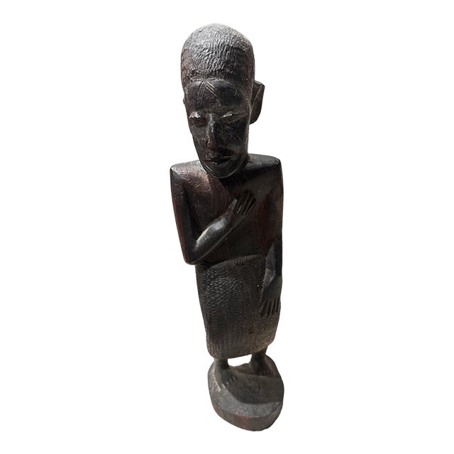 Vintage Hand-Carved Wooden African Tribal Standing Figure Sculpture For Sale