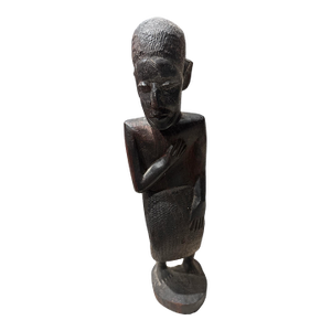 Vintage Hand-Carved Wooden African Tribal Standing Figure Sculpture