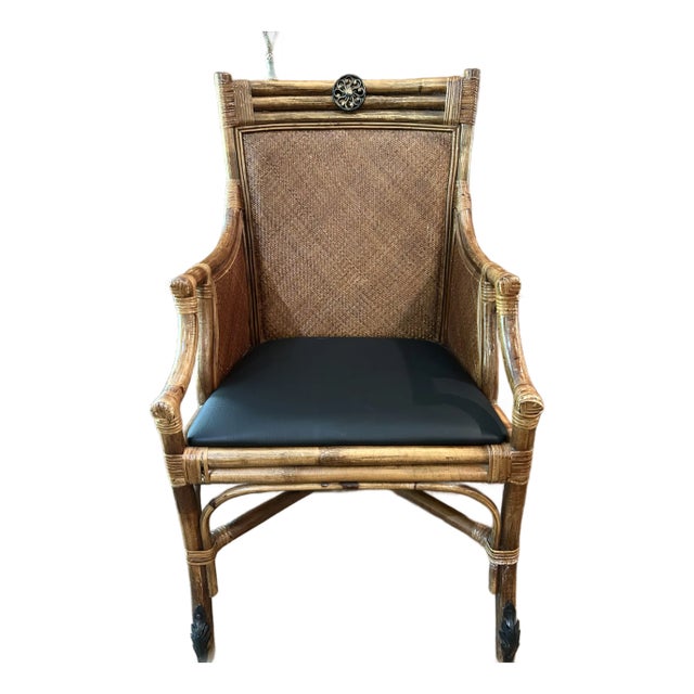 British Colonial Rattan Arm Chair by Palecek/Ethan Allen For Sale