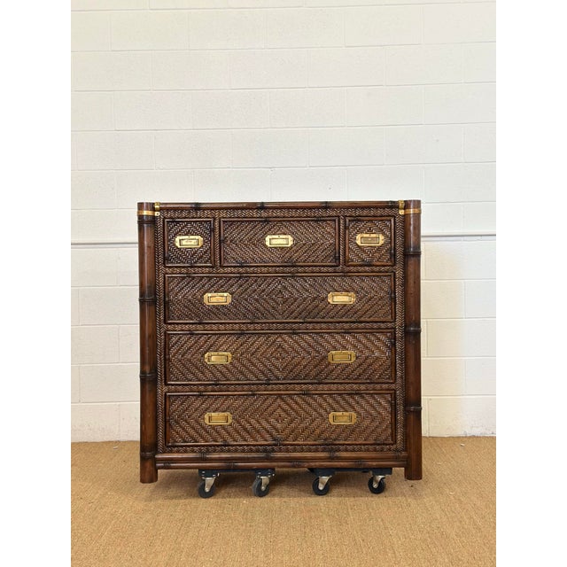 Campaign 1991 Rare Ralph Lauren Senegal Rattan & Faux Bamboo Campaign Chest of Drawers For Sale - Image 3 of 11