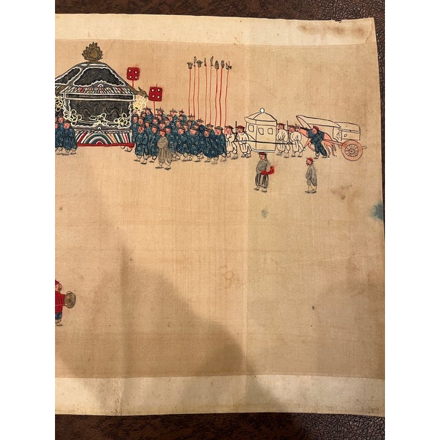 Antique Chinese Hand Painted Funeral Procession Scroll Painting Qing Dynasty Art For Sale In San Francisco - Image 6 of 10