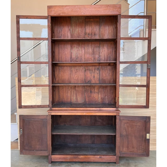 Spanish Large Pine Cupboard or Bookcase with Glass Vitrine, 19th Century For Sale - Image 10 of 18
