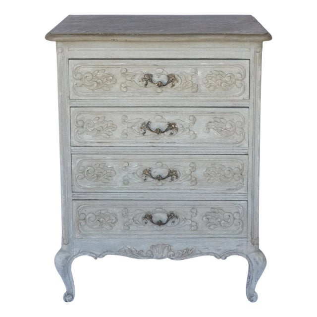 Petite French Painted Commode – Hand-Carved Details & Old World Finish For Sale