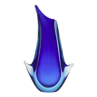 Cobalt Blue Submerged Murano Glass Vase by Flavio Poli for Seguso, Italy, 1960s For Sale