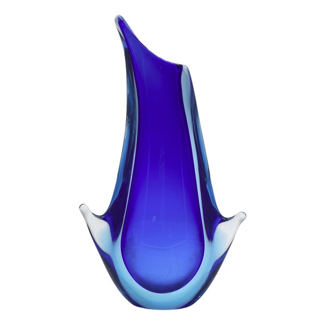 Cobalt Blue Submerged Murano Glass Vase by Flavio Poli for Seguso, Italy, 1960s For Sale