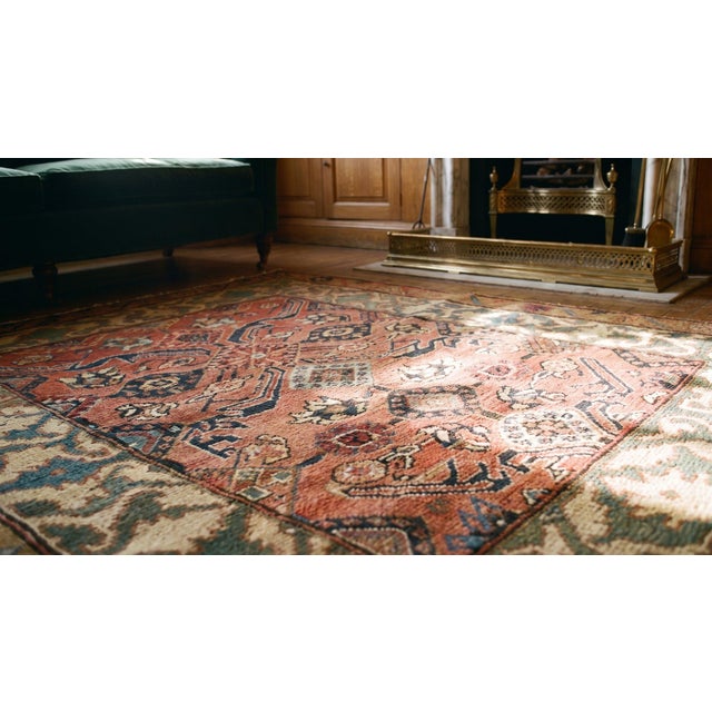 Textile 1850s Pink Rose Medallion Antique Persian Serab Rug 4'0" X 5'0" Knotted Wool Carpet For Sale - Image 7 of 7