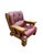 Large Dutch lounge chair made of oak with red leather removable cushions, period 1970s, Brutalist or Colonial style....