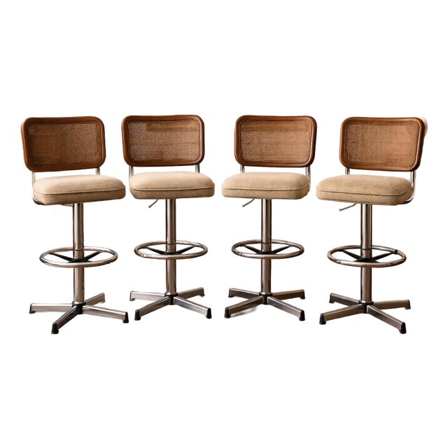 Set of Four Cane-Back Bar Stools, Elaine R. Estate, 1970s For Sale