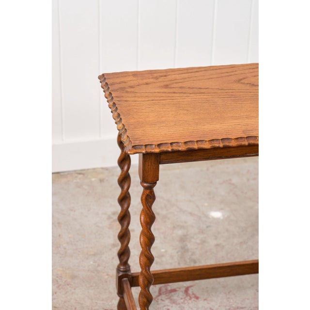 Early 20th Century Antique English Rectangle Honey Oak Scalloped Edge Barley Twist Table For Sale - Image 5 of 8